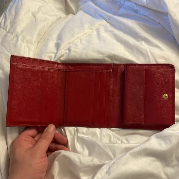 Prada Small Tri-Fold Wallet in Peonia Red - Picture 2 of 10